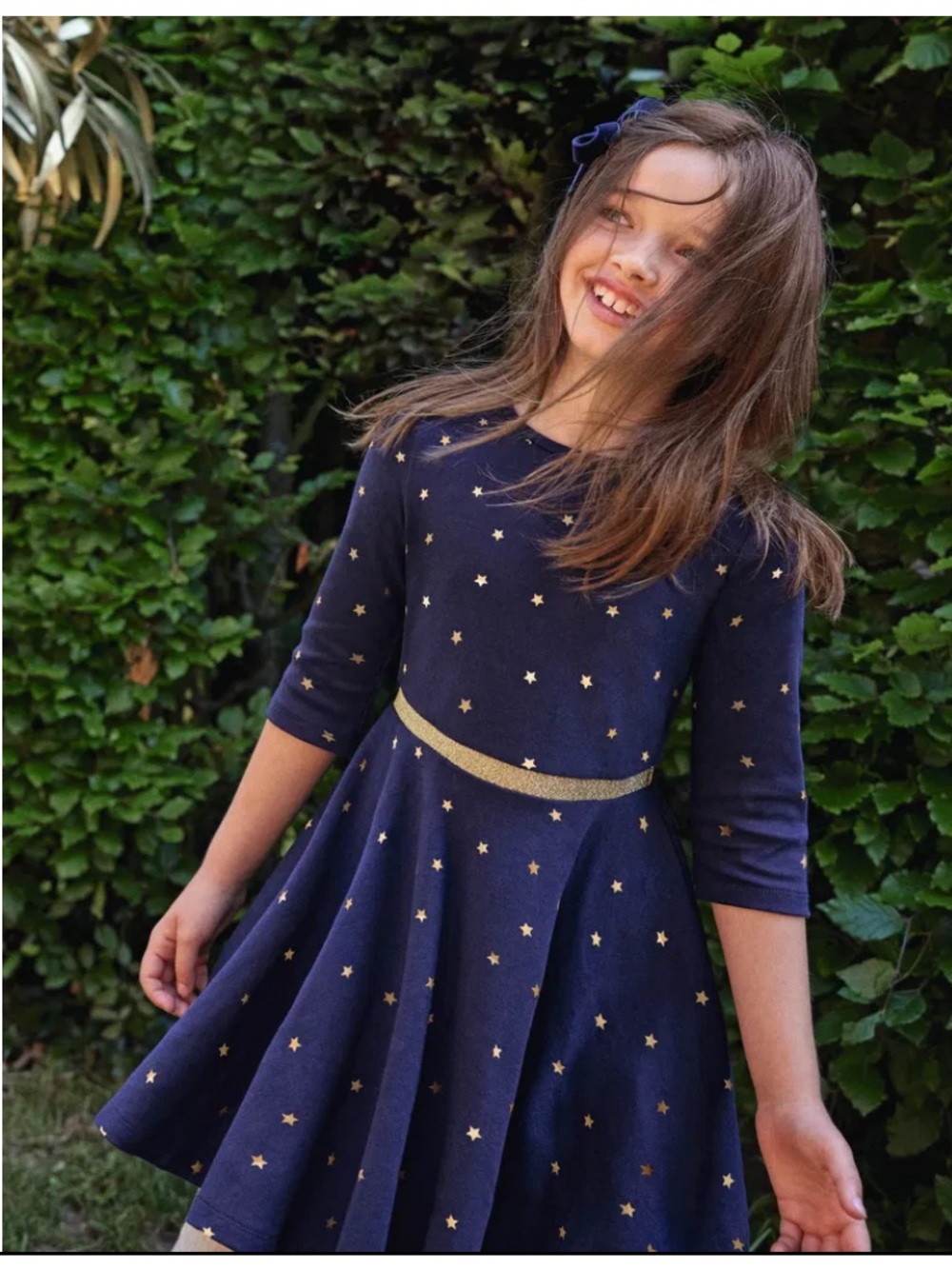 Mini Boden Kids' Blue Foil Star Twirly Dress